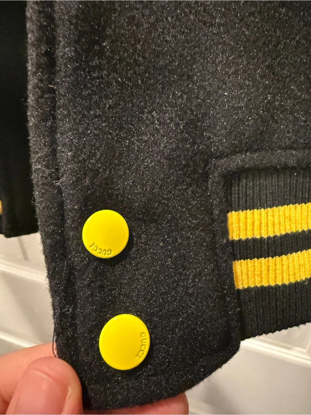 Gucci Black and Bright Yellow Letterman Jacket
